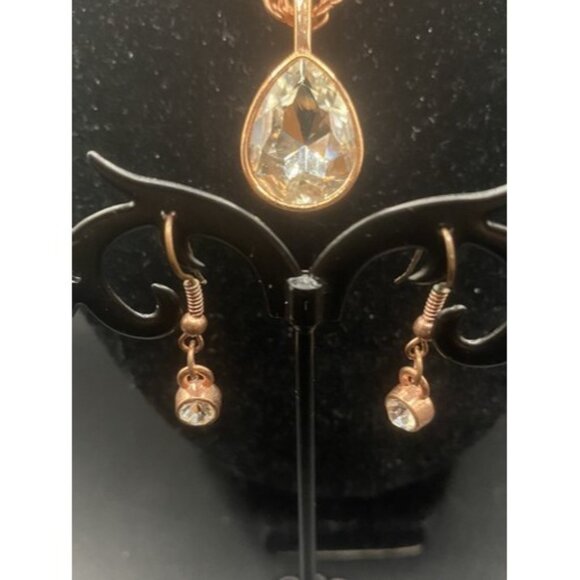 Unbranded Jewelry - Sparkling Teardrop Necklace Earrings Set Bezel Set Crystal Copper Rope Bling